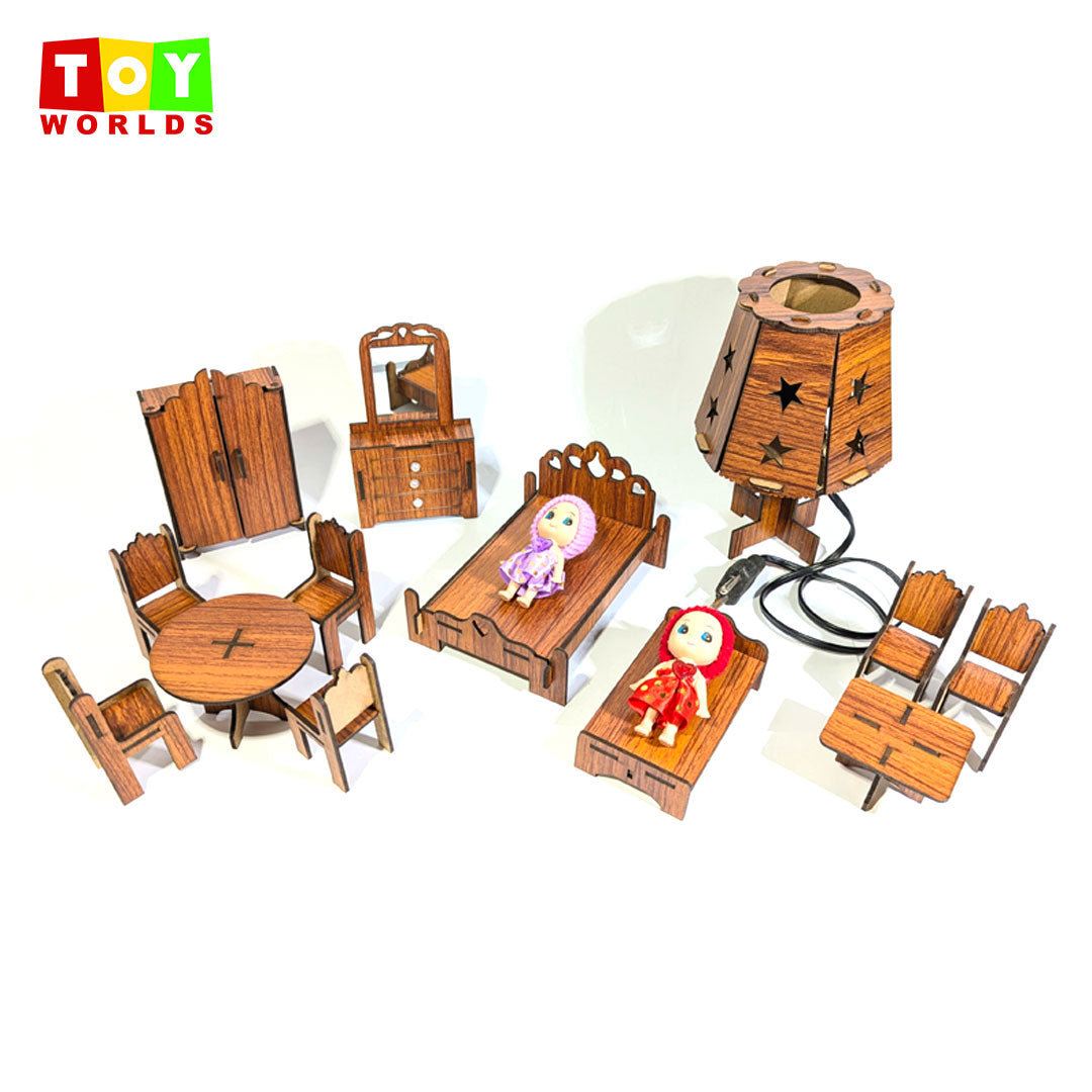 Doll Bedroom Furniture Set with Led Lamp